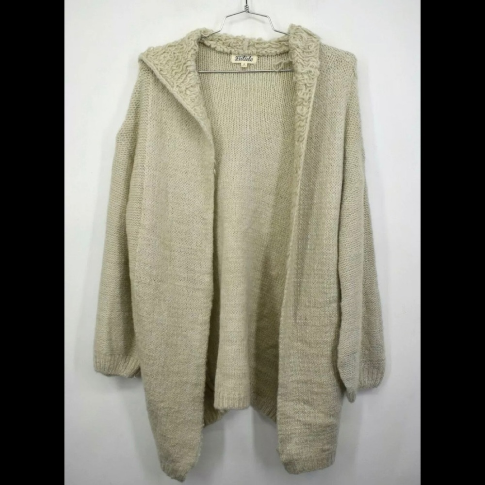 Listicle Womens Beige Open Front Long Sleeve Side Pocket Knit Hooded Cardigan S